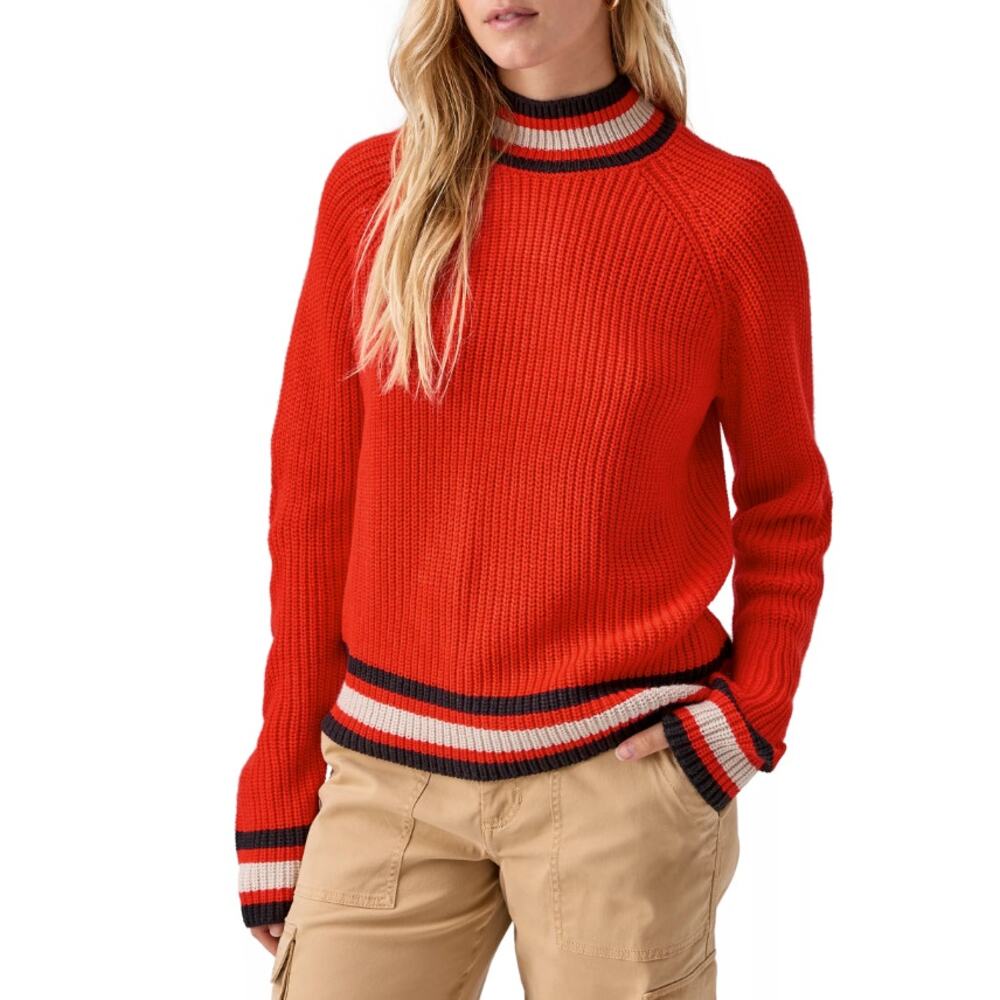 NEW Sanctuary Women's Sporty Stripe Sweater Red Mock Neck Size Small